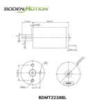BLDC motor dimensional drawing with shaft length and mounting dimensions BDMT2238BL compact motor