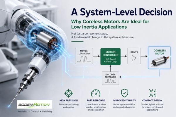 Coreless motor integrated into a robotic precision motion control system with high-speed feedback loop architecture for low inertia OEM applications