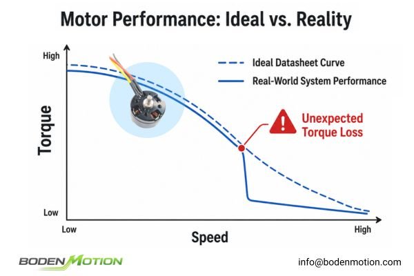 BLDC Motor Torque Loss Curve BLDC motor torque-speed curve showing torque drop under increasing load