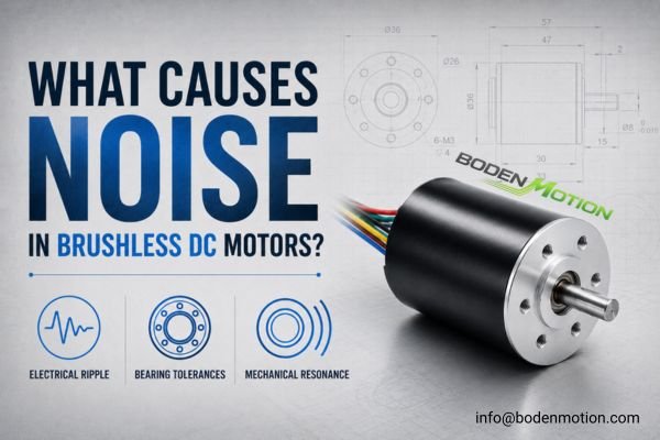 What causes noise in brushless DC motors infographic with miniature BLDC motor