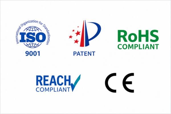 ISO9001, patent, RoHS, REACH, and CE compliance certification logos for OEM motor manufacturing