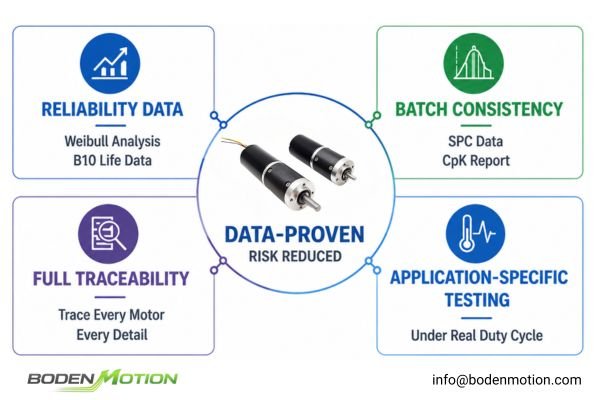 BLDC motor reliability and life testing racks in a quality control lab