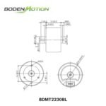 Small BLDC motor dimension drawing with shaft size and compact structure details BDMT2230BL