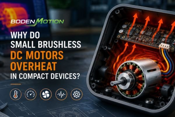 Small brushless DC motor overheating inside a compact OEM device with thermal airflow visualization and PCB driver system
