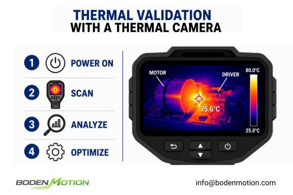 An engineer using an infrared thermal camera to diagnose overheating in a compact OEM device
