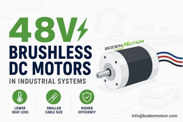 48V brushless DC motor for industrial automation systems showing higher efficiency and lower heat generation