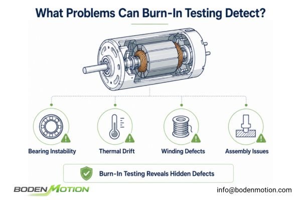 Miniature Motor Burn-In Reliability Rack A burn-in testing rack with dozens of small motors running simultaneously for reliability screening