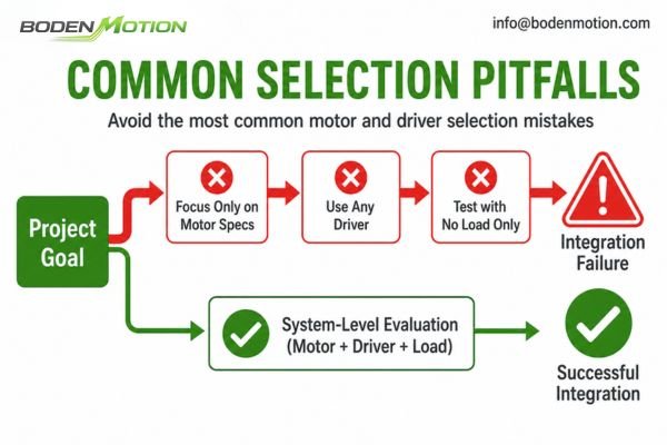 A flowchart illustrating common pitfalls in the motor and driver selection process