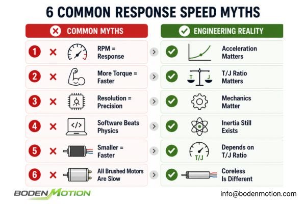 A flowchart for troubleshooting motion system response issues, pointing first to mechanical inertia