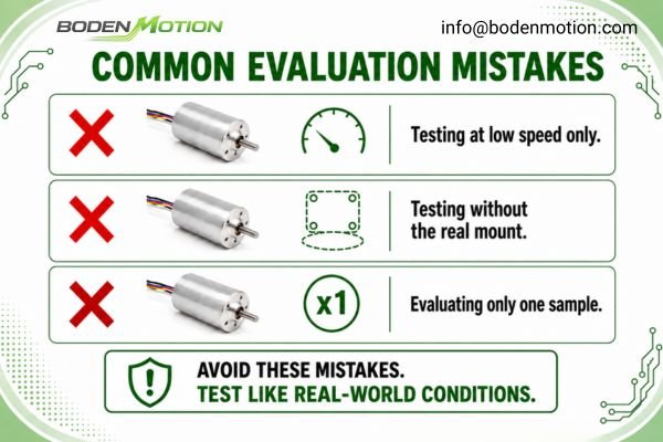 An infographic illustrating common mistakes in motor evaluation