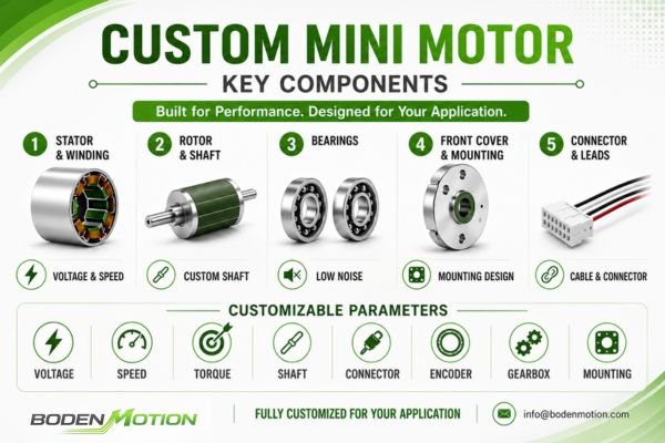 Custom OEM Motor Design Process An engineering diagram showing the components of a custom motor design