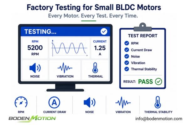 Miniature BLDC Motor Factory Testing Factory testing station with multiple miniature BLDC motors under automated inspection
