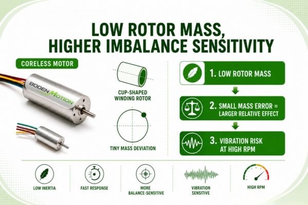 A comparison showing a lightweight coreless motor rotor next to a traditional iron-core armature