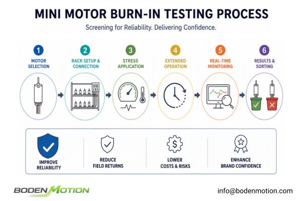 Burn-in testing rack with dozens of miniature brushless DC motors running simultaneously