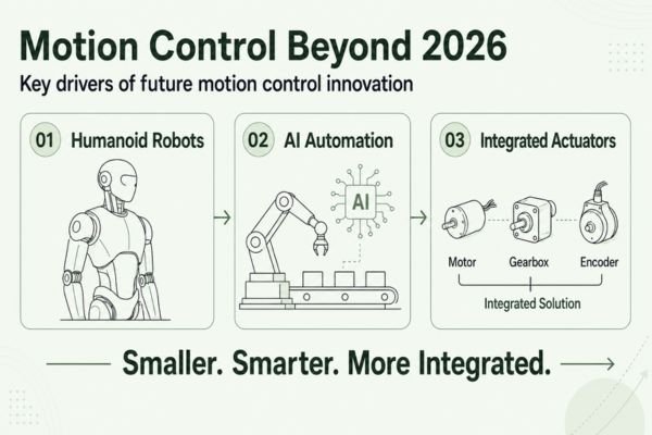 A futuristic concept of AI-powered humanoid robots in a smart factory
