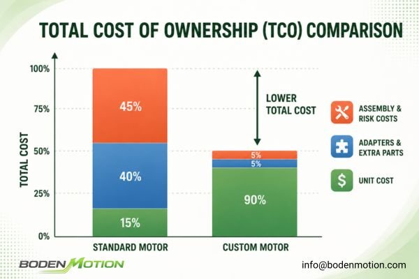 Motor Project Total Cost of Ownership Comparison A chart comparing the total cost of ownership for a standard vs a custom motor