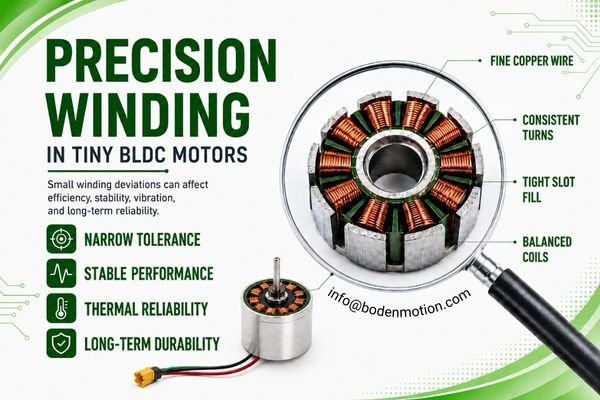 A close-up view of a precision-wound stator for a tiny BLDC motor