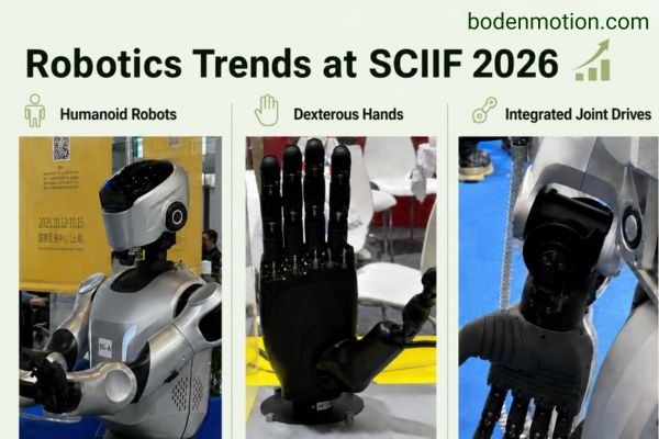 A display of humanoid robots and dexterous robotic hands at SCIIF Shenzhen 2026