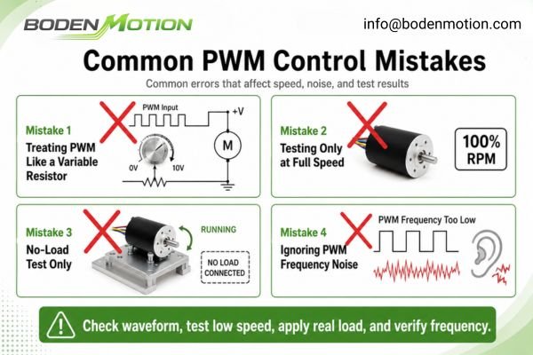 Common PWM Control Mistakes An infographic showing common mistakes in PWM motor control