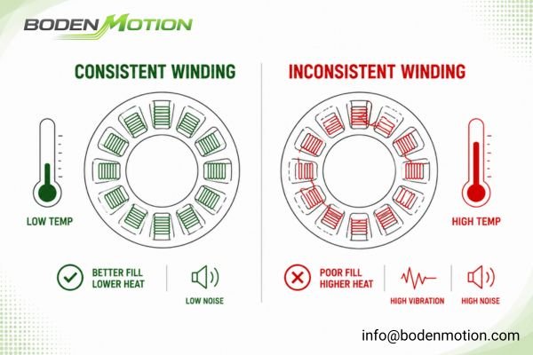 diagram showing a balanced rotor spinning smoothly vs an unbalanced rotor wobbling