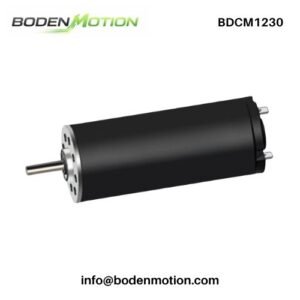 BDCM1230 coreless brushed DC motor with compact cylindrical body, output shaft, and rear terminals for OEM drive systems