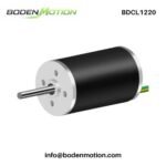 BDCL1220 coreless brushless DC motor with compact cylindrical body, output shaft, and rear wires for OEM miniature drive systems