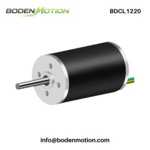 BDCL1220 coreless brushless DC motor with compact cylindrical body, output shaft, and rear wires for OEM miniature drive systems