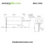 BDCL1020 coreless brushless DC motor dimension drawing with shaft size, body length, wire outlet, and sensorless terminal layout