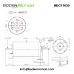 BDCB1630 coreless DC motor dimension drawing with shaft size, 30 mm body length, mounting holes, and terminal layout