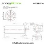 BDCM1230 coreless DC motor dimension drawing with shaft size, body length, mounting holes, and terminal layout