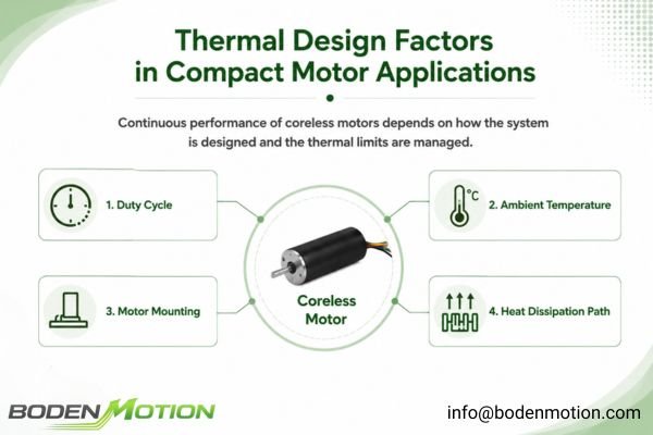 A compact coreless motor shown next to a small, portable medical analysis device, highlighting thermal considerations