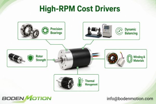 an engineering diagram showing the different cost factors in a high-speed BLDC motor