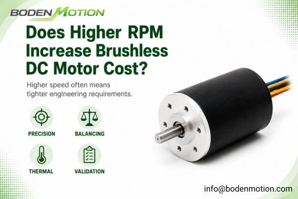 High RPM brushless DC motor cost factors including precision, balancing, thermal management, and validation requirements