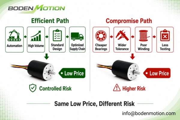 two mini bldc motors with visible differences in quality and finish