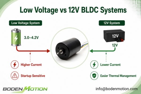 a comparison infographic showing current flow and heat in low voltage vs 12v systems