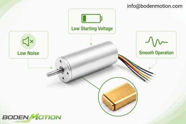 Close-up of a precious metal brush system inside a coreless DC motor