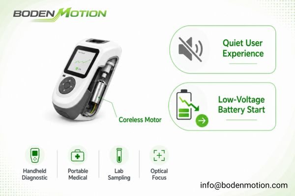 A quiet, battery-powered medical device with a coreless motor