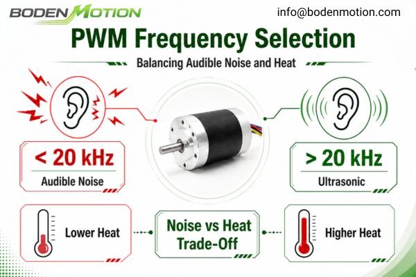 Diagnosing PWM Motor Noise An engineer listening to a motor to diagnose PWM frequency noise