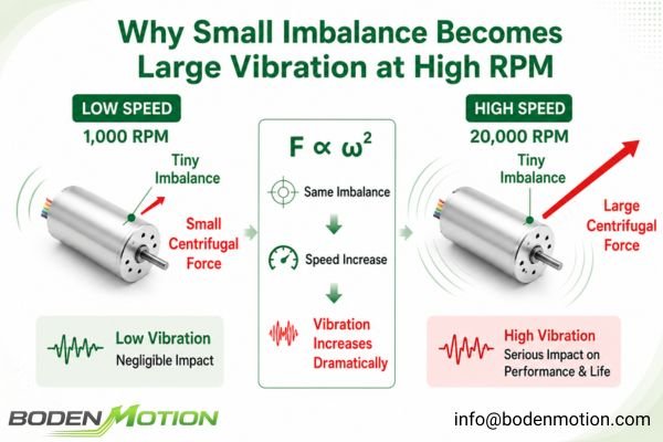 A diagram showing the centrifugal force created by an imbalanced rotor at high speed