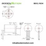 BDCL1624 coreless brushless DC motor dimension drawing with Hall sensor and sensorless wiring options