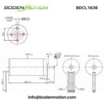 BDCL1636 coreless brushless DC motor dimension drawing with Hall sensor and sensorless wiring options