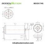 BDCB1740 coreless graphite brushed DC motor dimension drawing with shaft and mounting specifications