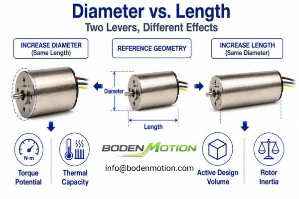 Comparison of two coreless motors with different diameters but same length