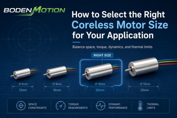Coreless motor size selection guide comparing diameter length torque dynamics and thermal limits
