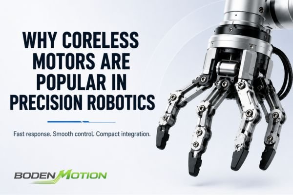 Coreless motor used in precision robotics for fast response smooth control and compact robotic actuator integration