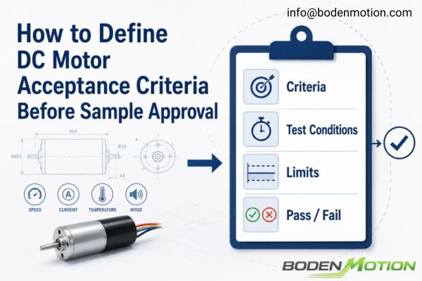 DC motor acceptance criteria before sample approval including test conditions limits and pass fail rules