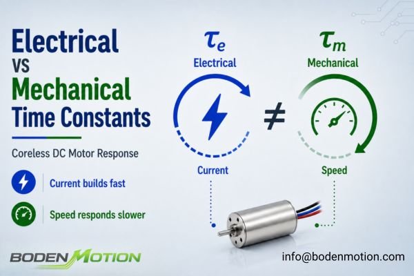 Electrical and mechanical time constants in a coreless DC motor comparing current response and speed response