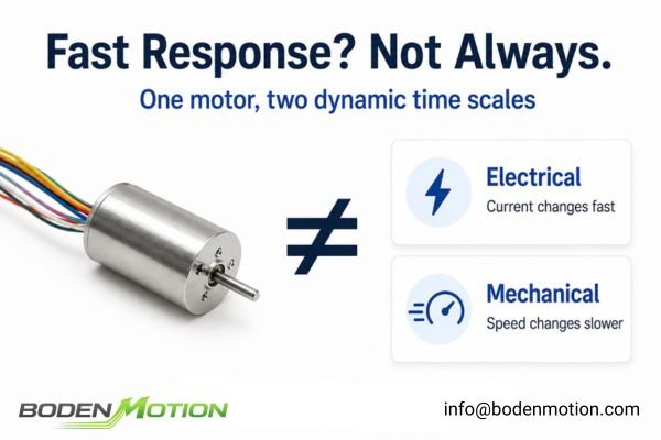 A coreless DC motor with graphs showing its separate electrical and mechanical response curves.