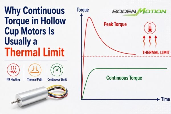 Hollow cup motor continuous torque limited by winding temperature and thermal dissipation over time