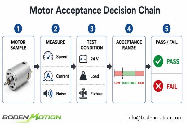 A signed document showing motor sample approval criteria